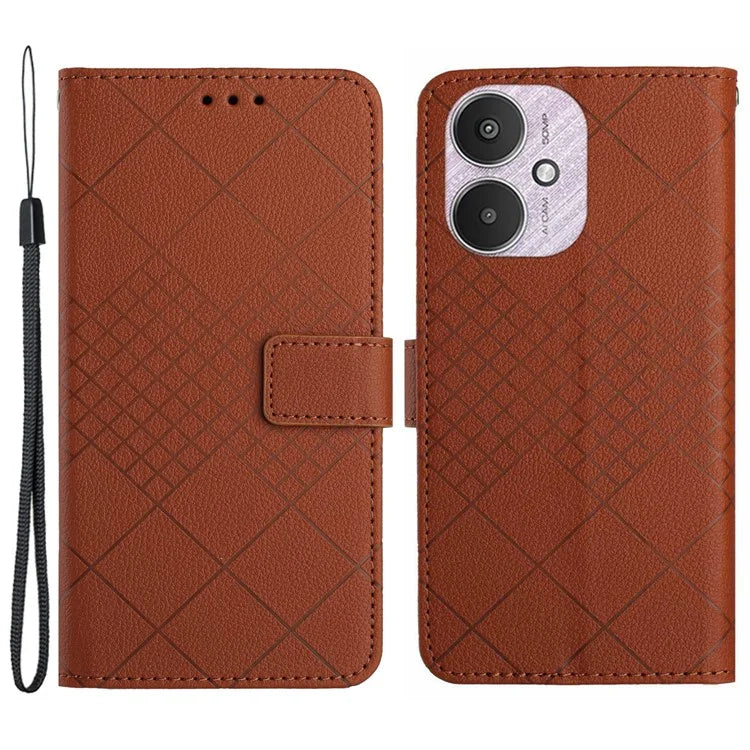 HT06 For Xiaomi Redmi 13C 4G / 5G / Poco C65 4G Leather Case Rhombus Pattern with Wrist Strap