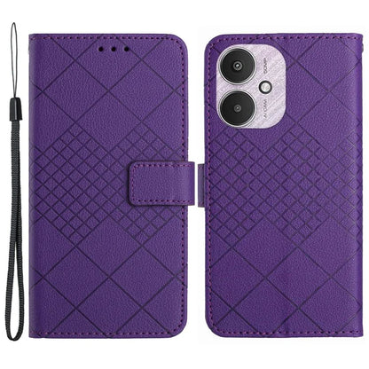 HT06 For Xiaomi Redmi 13C 4G / 5G / Poco C65 4G Leather Case Rhombus Pattern with Wrist Strap