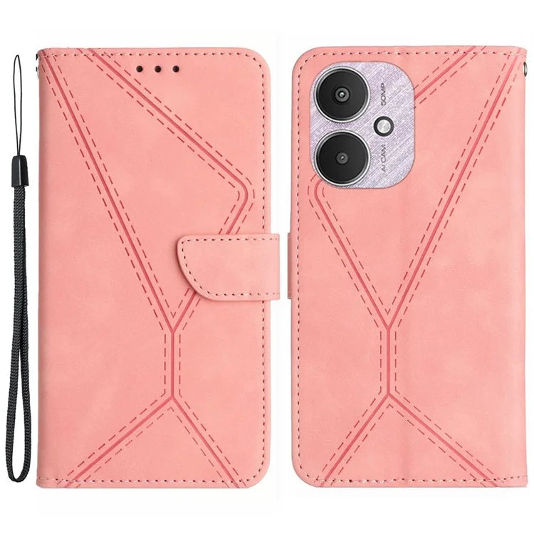 HT05 For Xiaomi Redmi 13C 4G / 5G / Poco C65 4G Leather Case Wallet Cover Imprinted Line