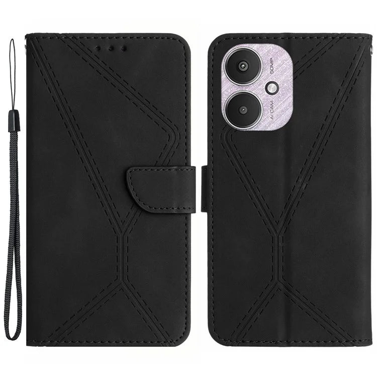 HT05 For Xiaomi Redmi 13C 4G / 5G / Poco C65 4G Leather Case Wallet Cover Imprinted Line