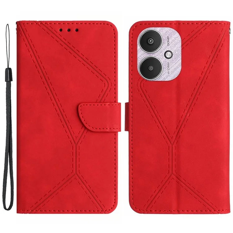 HT05 For Xiaomi Redmi 13C 4G / 5G / Poco C65 4G Leather Case Wallet Cover Imprinted Line