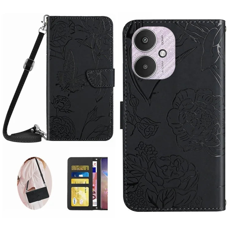 HT03 For Xiaomi Redmi 13C 4G / 5G / Poco C65 4G Crossbody Leather Case Phone Wallet Stand
