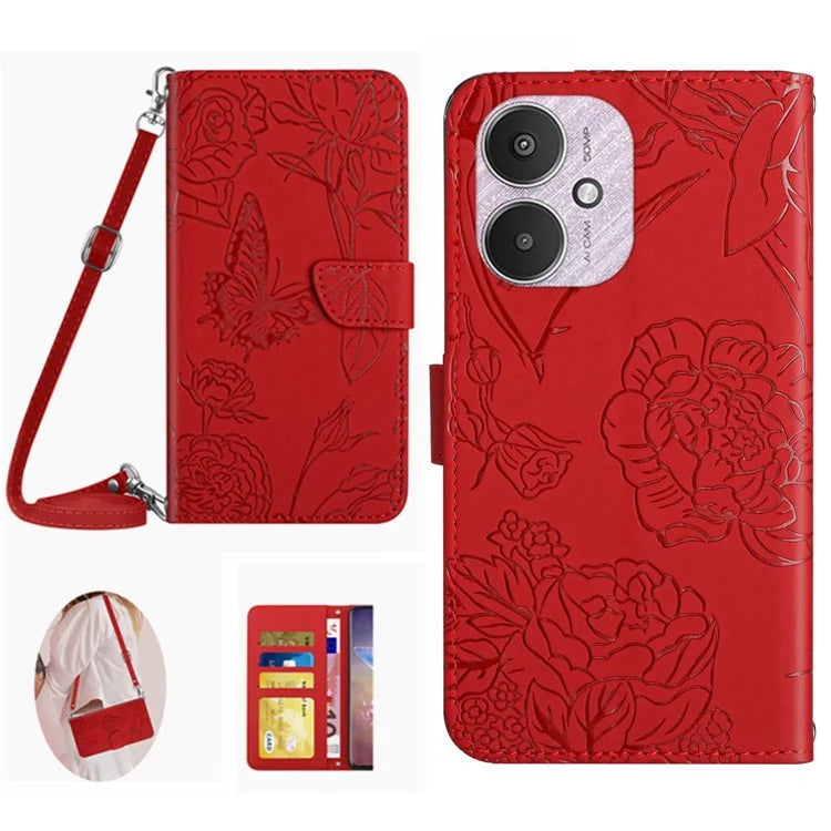 HT03 For Xiaomi Redmi 13C 4G / 5G / Poco C65 4G Crossbody Leather Case Phone Wallet Stand