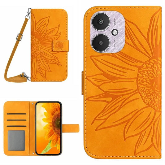 HT04 For Xiaomi Redmi 13C 4G / 5G / Poco C65 4G Crossbody Phone Leather Case Sunflower Pattern