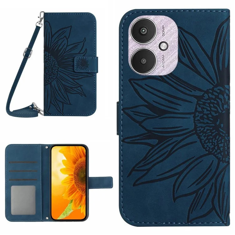 HT04 For Xiaomi Redmi 13C 4G / 5G / Poco C65 4G Crossbody Phone Leather Case Sunflower Pattern