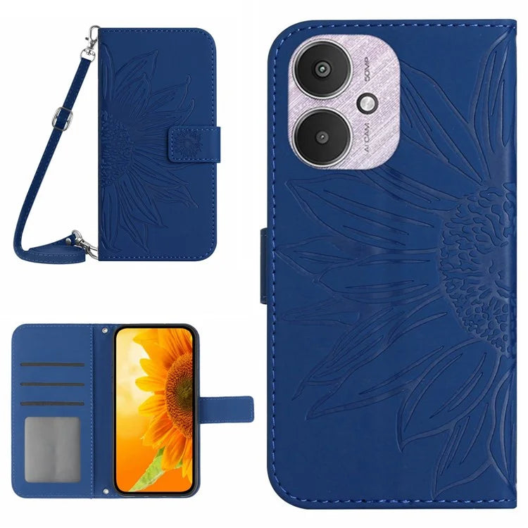 HT04 For Xiaomi Redmi 13C 4G / 5G / Poco C65 4G Crossbody Phone Leather Case Sunflower Pattern
