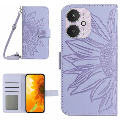 HT04 For Xiaomi Redmi 13C 4G / 5G / Poco C65 4G Crossbody Phone Leather Case Sunflower Pattern