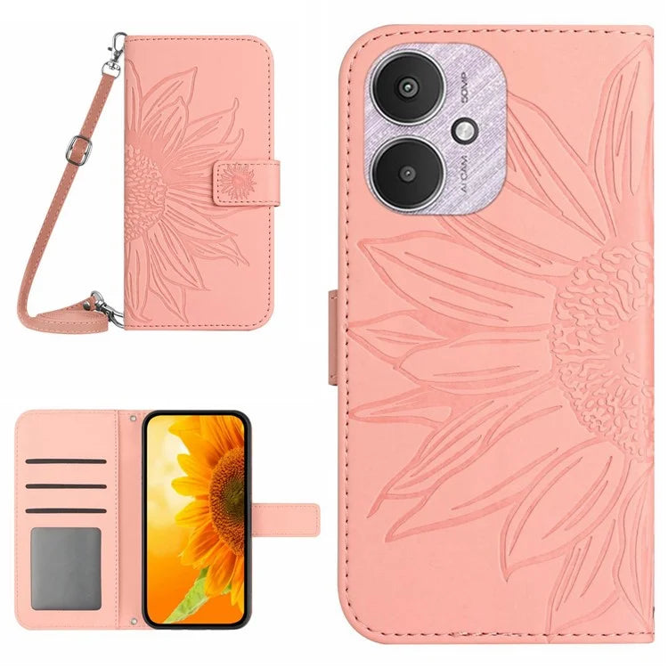 HT04 For Xiaomi Redmi 13C 4G / 5G / Poco C65 4G Crossbody Phone Leather Case Sunflower Pattern