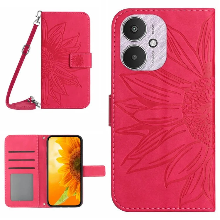 HT04 For Xiaomi Redmi 13C 4G / 5G / Poco C65 4G Crossbody Phone Leather Case Sunflower Pattern