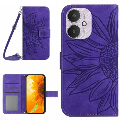 HT04 For Xiaomi Redmi 13C 4G / 5G / Poco C65 4G Crossbody Phone Leather Case Sunflower Pattern