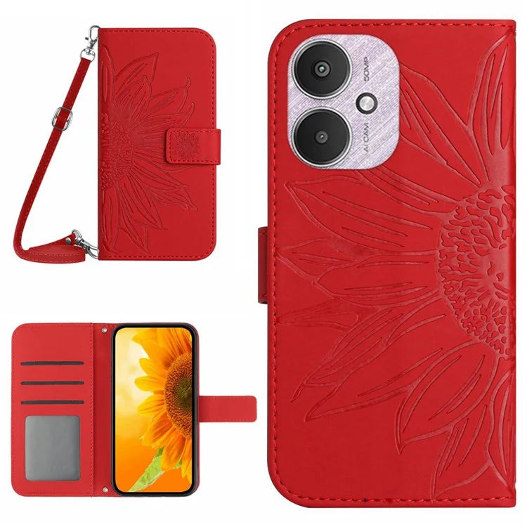HT04 For Xiaomi Redmi 13C 4G / 5G / Poco C65 4G Crossbody Phone Leather Case Sunflower Pattern