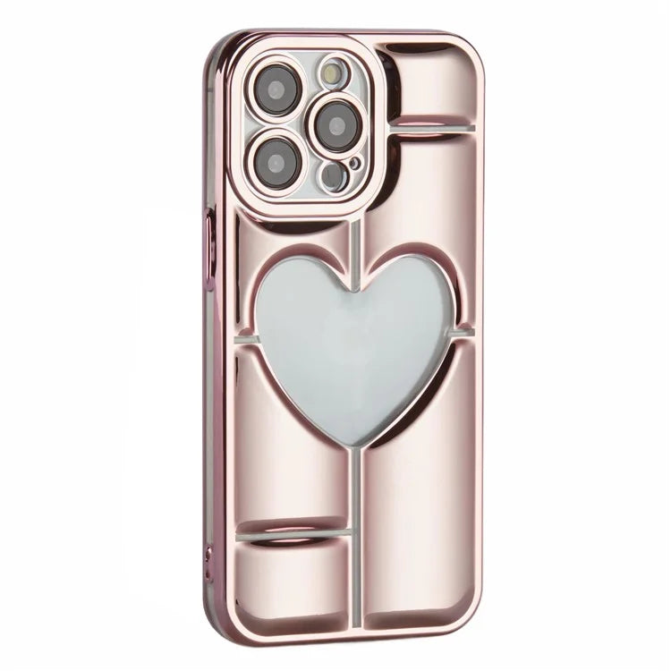 MNS Series for iPhone 14 Pro TPU Case Electroplating Phone Cover Clear 3D Heart Shape