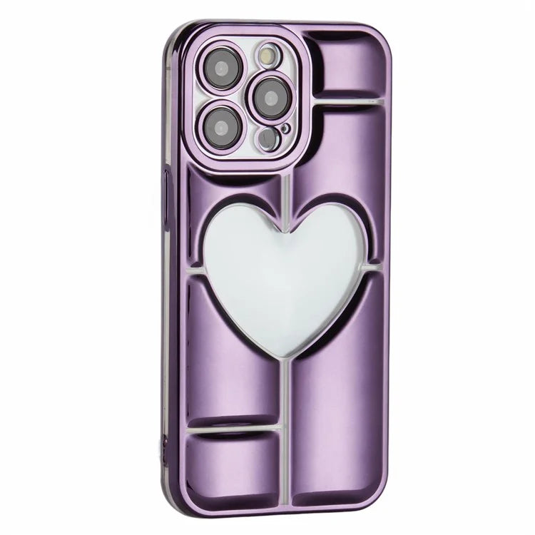 MNS Series for iPhone 14 Pro TPU Case Electroplating Phone Cover Clear 3D Heart Shape