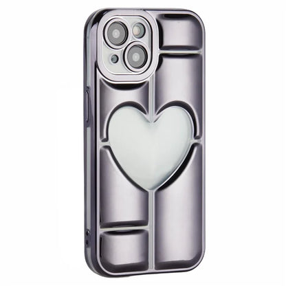 MNS Series for iPhone 15 Plus Electroplating Phone Cover 3D Heart Shape Soft TPU Case