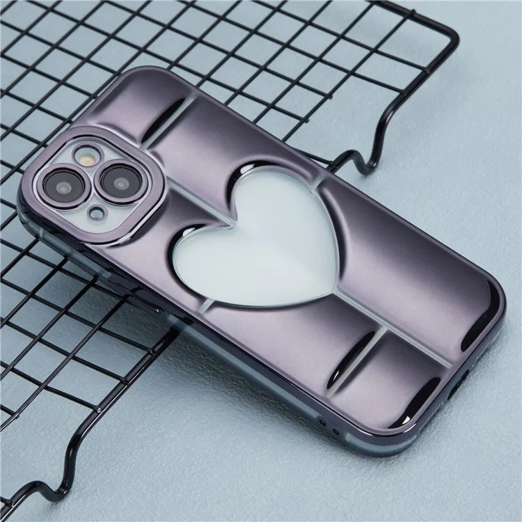 MNS Series for iPhone 15 Plus Electroplating Phone Cover 3D Heart Shape Soft TPU Case