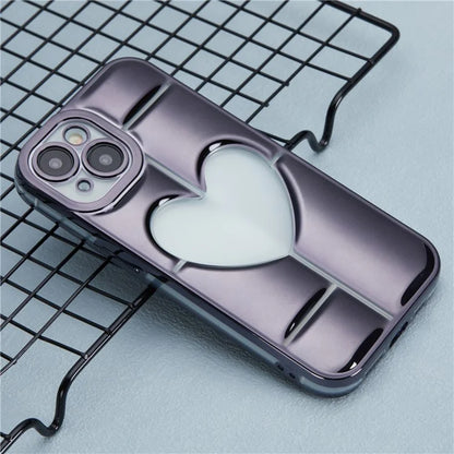 MNS Series for iPhone 15 Plus Electroplating Phone Cover 3D Heart Shape Soft TPU Case