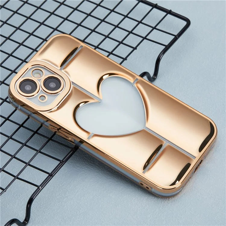 MNS Series for iPhone 15 Plus Electroplating Phone Cover 3D Heart Shape Soft TPU Case