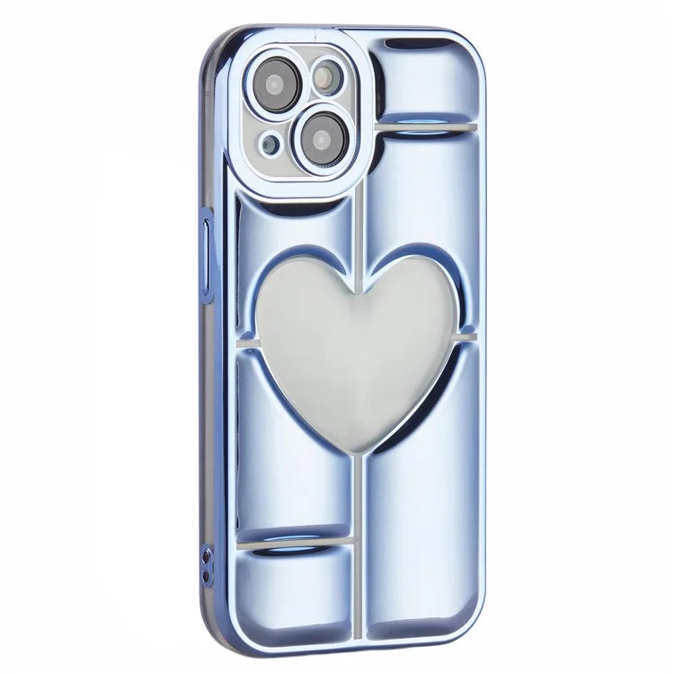 MNS Series for iPhone 15 Plus Electroplating Phone Cover 3D Heart Shape Soft TPU Case