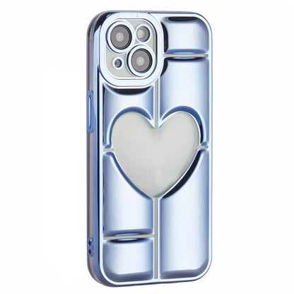 MNS Series for iPhone 15 Plus Electroplating Phone Cover 3D Heart Shape Soft TPU Case