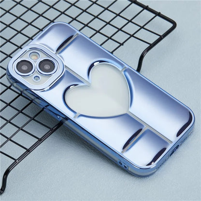 MNS Series for iPhone 15 Plus Electroplating Phone Cover 3D Heart Shape Soft TPU Case