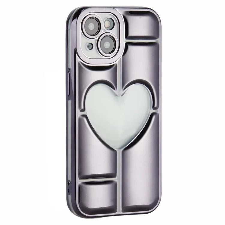 MNS Series Electroplating Case for iPhone 14 TPU Phone Cover with Clear 3D Heart