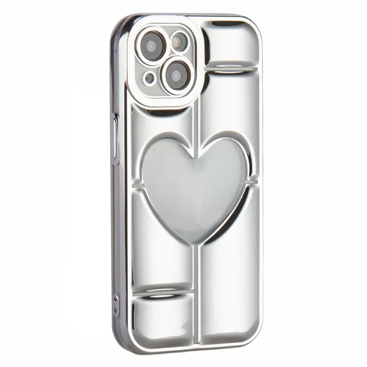 MNS Series Electroplating Case for iPhone 14 TPU Phone Cover with Clear 3D Heart