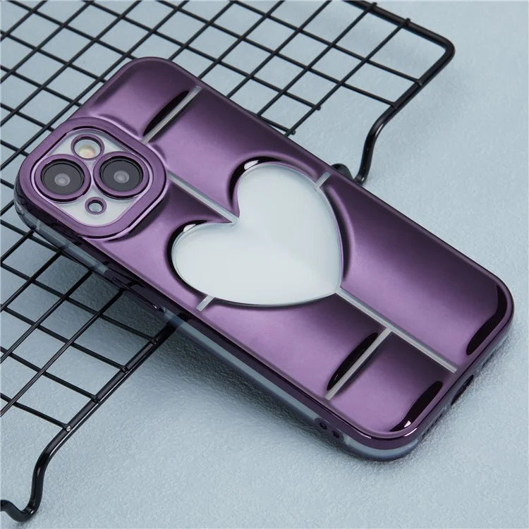 MNS Series Electroplating Case for iPhone 14 TPU Phone Cover with Clear 3D Heart