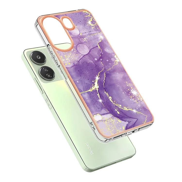 YB IMD Series-2 For Xiaomi Redmi 13C 4G / Poco C65 4G TPU Case Marble Electroplating Frame