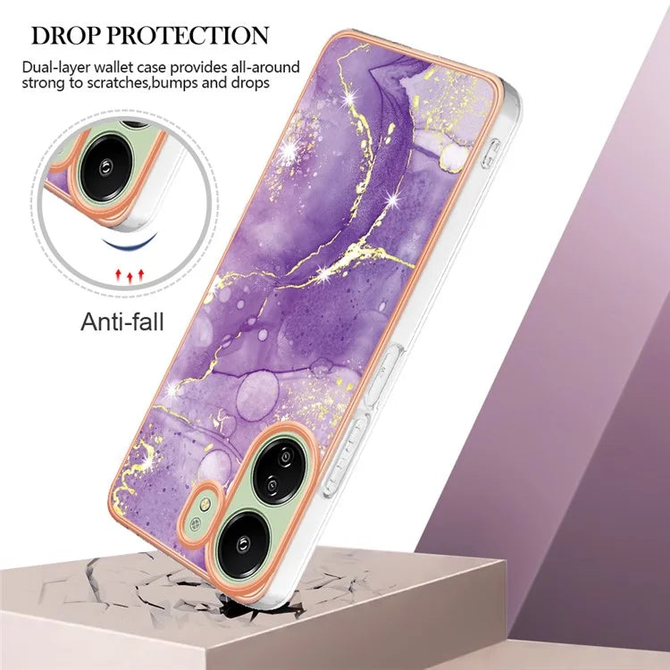YB IMD Series-2 For Xiaomi Redmi 13C 4G / Poco C65 4G TPU Case Marble Electroplating Frame