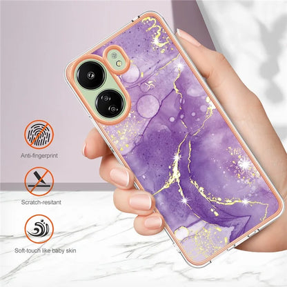 YB IMD Series-2 For Xiaomi Redmi 13C 4G / Poco C65 4G TPU Case Marble Electroplating Frame
