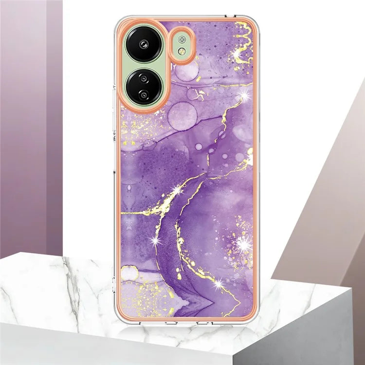 YB IMD Series-2 For Xiaomi Redmi 13C 4G / Poco C65 4G TPU Case Marble Electroplating Frame
