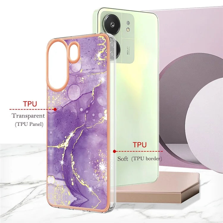YB IMD Series-2 For Xiaomi Redmi 13C 4G / Poco C65 4G TPU Case Marble Electroplating Frame