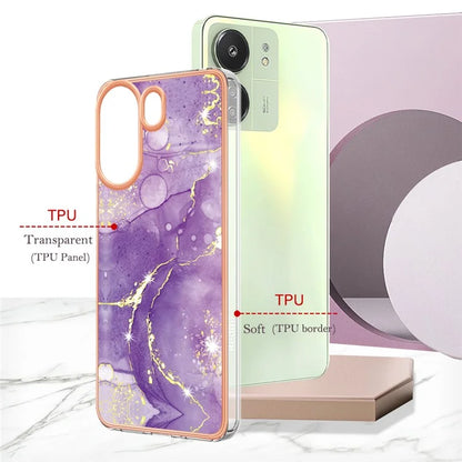 YB IMD Series-2 For Xiaomi Redmi 13C 4G / Poco C65 4G TPU Case Marble Electroplating Frame