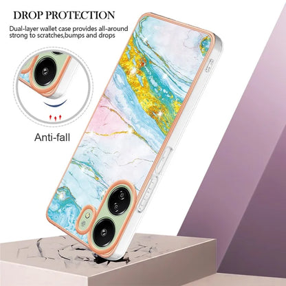 YB IMD Series-2 For Xiaomi Redmi 13C 4G / Poco C65 4G TPU Case Marble Electroplating Frame