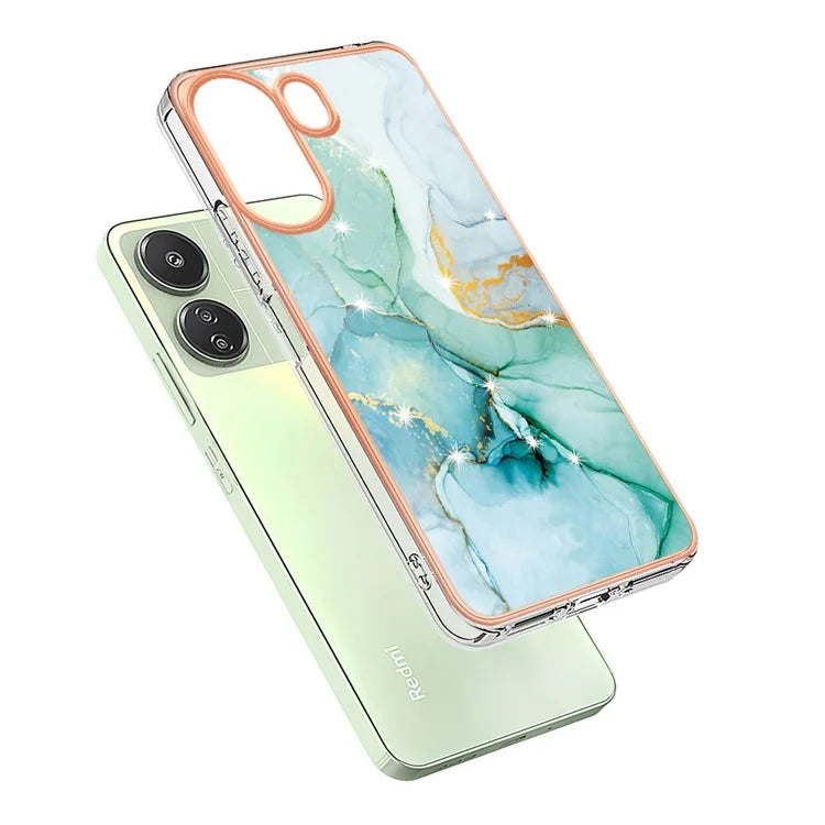 YB IMD Series-2 For Xiaomi Redmi 13C 4G / Poco C65 4G TPU Case Marble Electroplating Frame