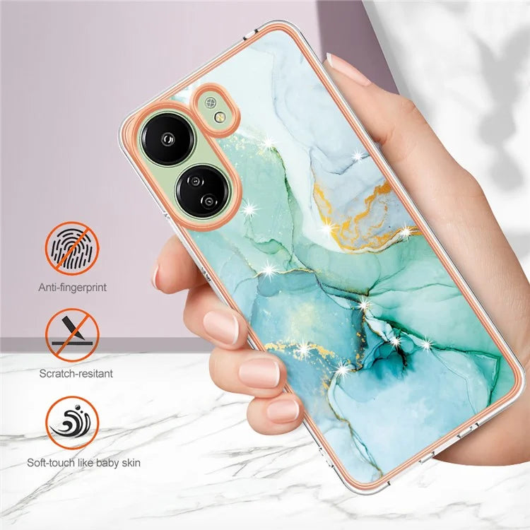 YB IMD Series-2 For Xiaomi Redmi 13C 4G / Poco C65 4G TPU Case Marble Electroplating Frame