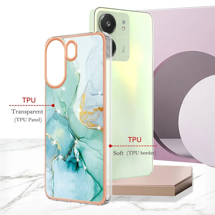YB IMD Series-2 For Xiaomi Redmi 13C 4G / Poco C65 4G TPU Case Marble Electroplating Frame