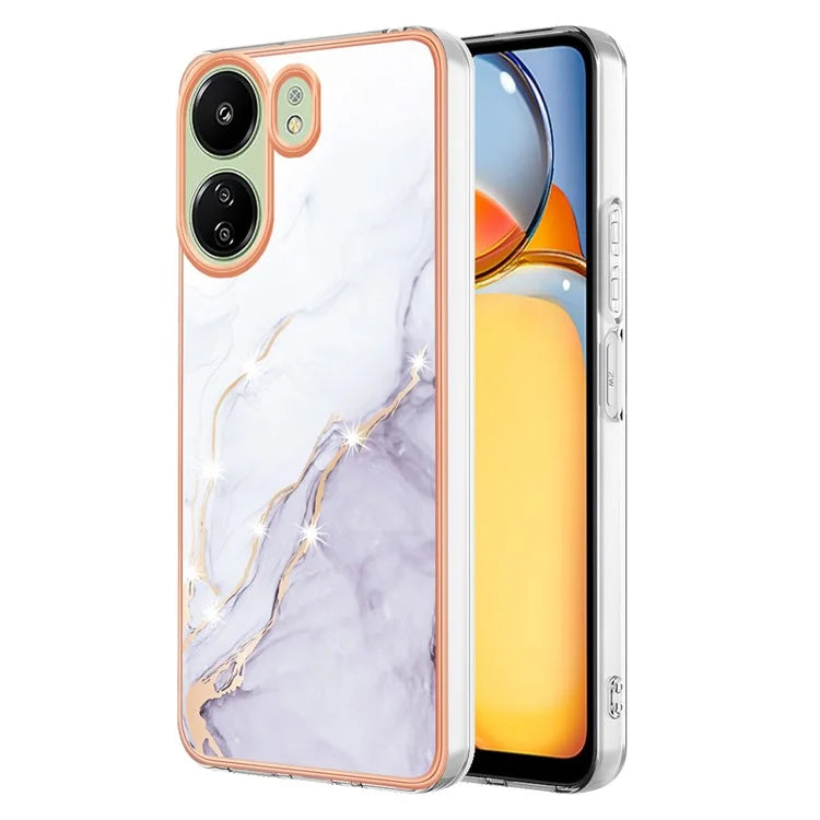 YB IMD Series-2 For Xiaomi Redmi 13C 4G / Poco C65 4G TPU Case Marble Electroplating Frame