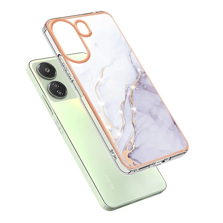 YB IMD Series-2 For Xiaomi Redmi 13C 4G / Poco C65 4G TPU Case Marble Electroplating Frame