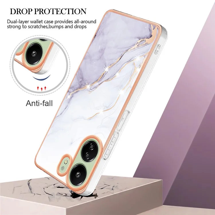 YB IMD Series-2 For Xiaomi Redmi 13C 4G / Poco C65 4G TPU Case Marble Electroplating Frame