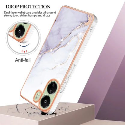 YB IMD Series-2 For Xiaomi Redmi 13C 4G / Poco C65 4G TPU Case Marble Electroplating Frame