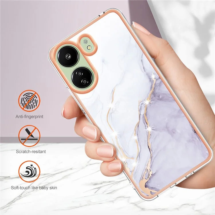 YB IMD Series-2 For Xiaomi Redmi 13C 4G / Poco C65 4G TPU Case Marble Electroplating Frame