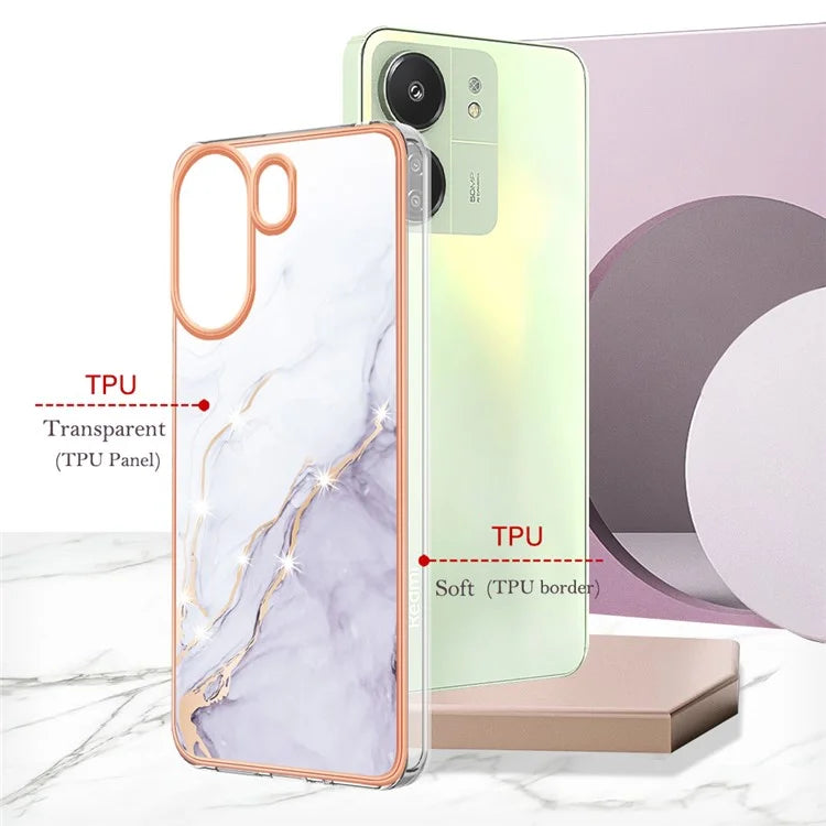 YB IMD Series-2 For Xiaomi Redmi 13C 4G / Poco C65 4G TPU Case Marble Electroplating Frame