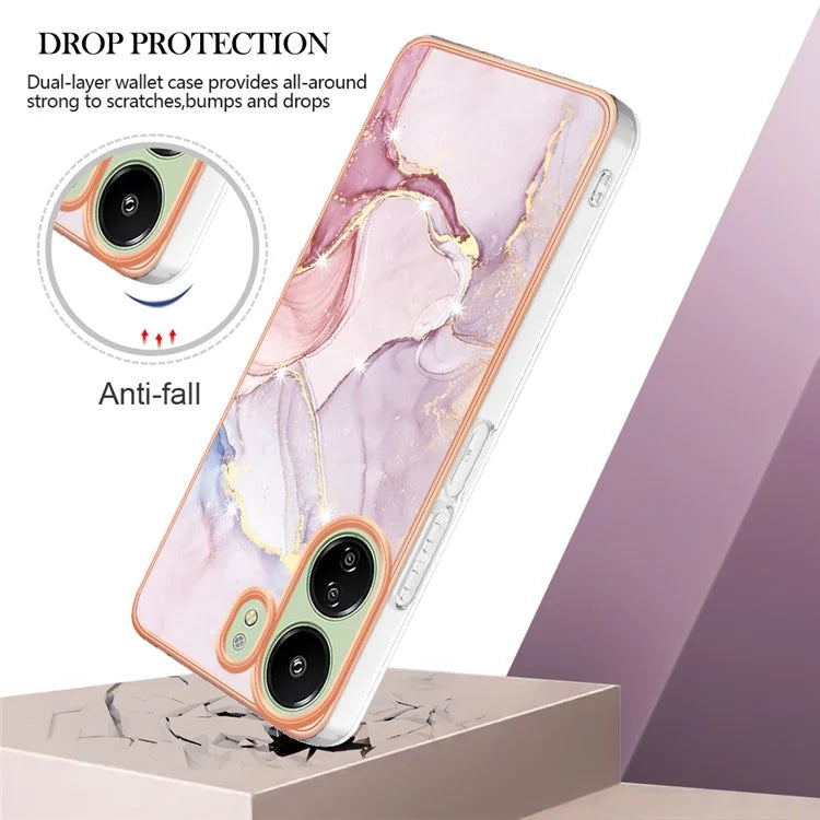 YB IMD Series-2 For Xiaomi Redmi 13C 4G / Poco C65 4G TPU Case Marble Electroplating Frame