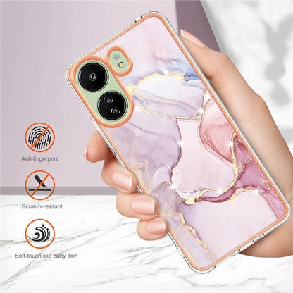 YB IMD Series-2 For Xiaomi Redmi 13C 4G / Poco C65 4G TPU Case Marble Electroplating Frame