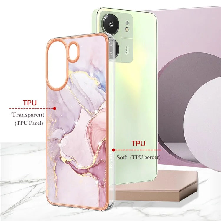 YB IMD Series-2 For Xiaomi Redmi 13C 4G / Poco C65 4G TPU Case Marble Electroplating Frame