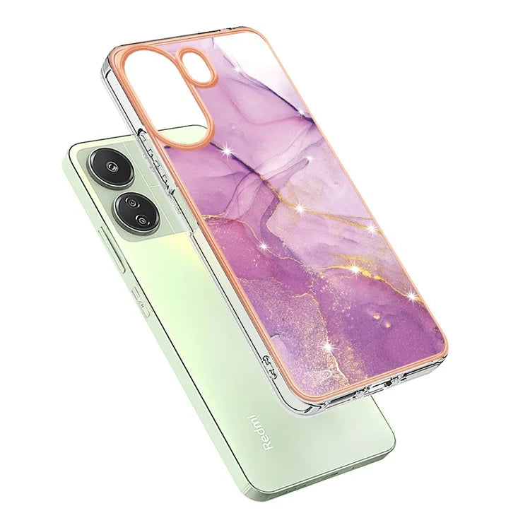 YB IMD Series-2 For Xiaomi Redmi 13C 4G / Poco C65 4G TPU Case Marble Electroplating Frame