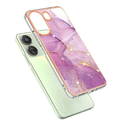 YB IMD Series-2 For Xiaomi Redmi 13C 4G / Poco C65 4G TPU Case Marble Electroplating Frame