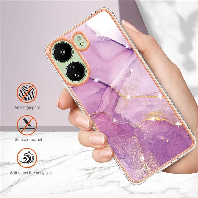 YB IMD Series-2 For Xiaomi Redmi 13C 4G / Poco C65 4G TPU Case Marble Electroplating Frame