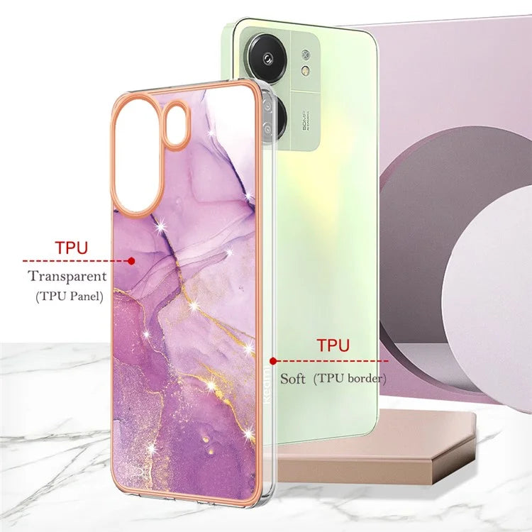YB IMD Series-2 For Xiaomi Redmi 13C 4G / Poco C65 4G TPU Case Marble Electroplating Frame